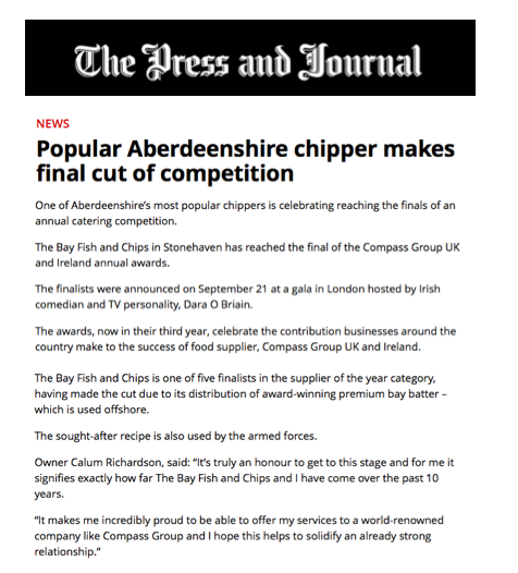 Popular Aberdeenshire chipper makes final cut of competition